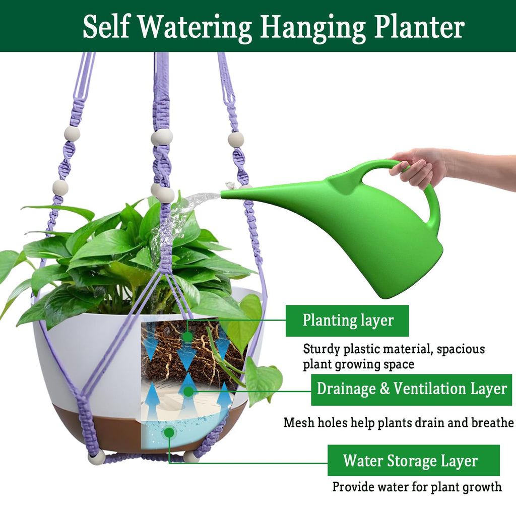 2 Pack Hanging Planters Set, 10 Inch Indoor Outdoor Hanging Plant Pot Basket, Hanging Flower Pot with Drainage Hole