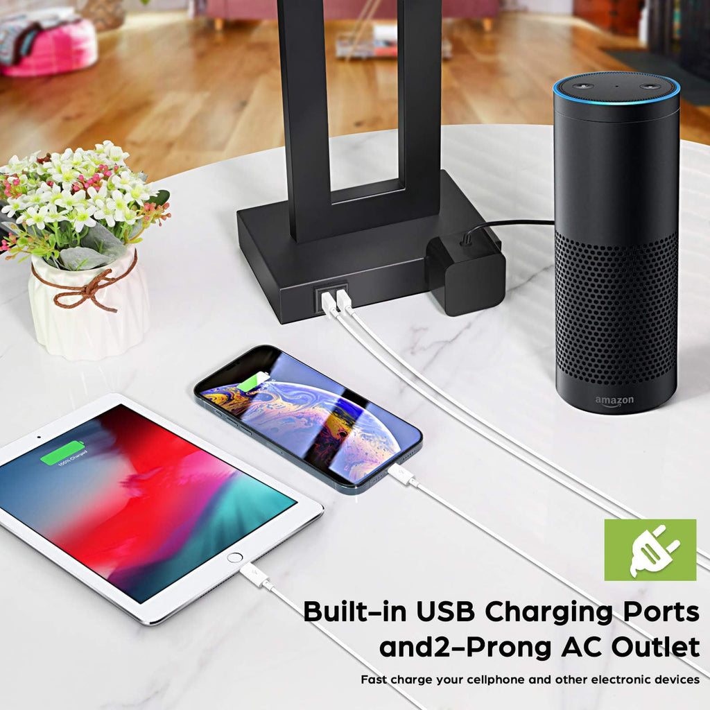 22" Table Lamp Set of 2, Modern Nightstand Lamp with 2 USB Ports