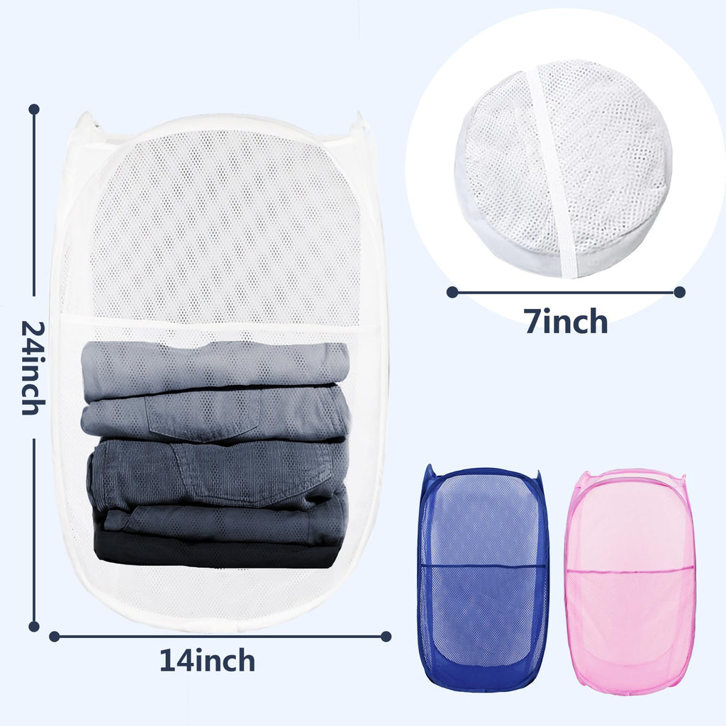 Pop Up Laundry Hamper, Mesh Laundry Basket Collapsible, Foldable Hamper for Travel and Storage, 3 Pack