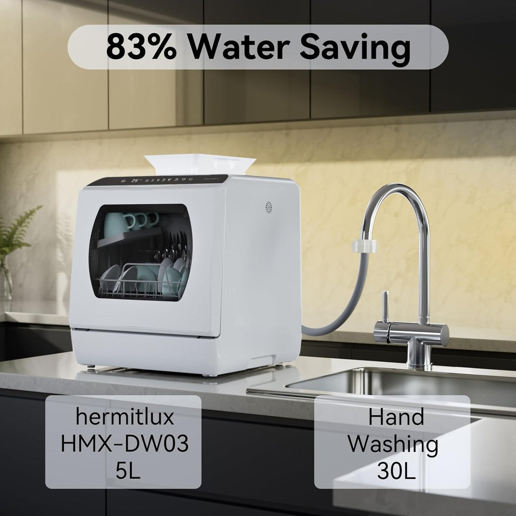 Portable Countertop Dishwashes, 5 Washing Programs Mini Dishwasher with 5-Liter Built-in Water Tank for Apartments &