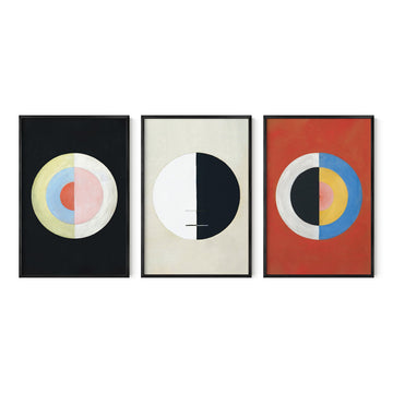 Modern Vintage Abstract Wall Art - Set of 3 Hilma af Klint Prints, Black Frame, 36x24