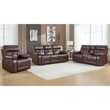 Genuine Leather Power Reclining Sofa Set, Living Room Furniture Sofa Set, Power Recliner Chair, Loveseat and Sofa with