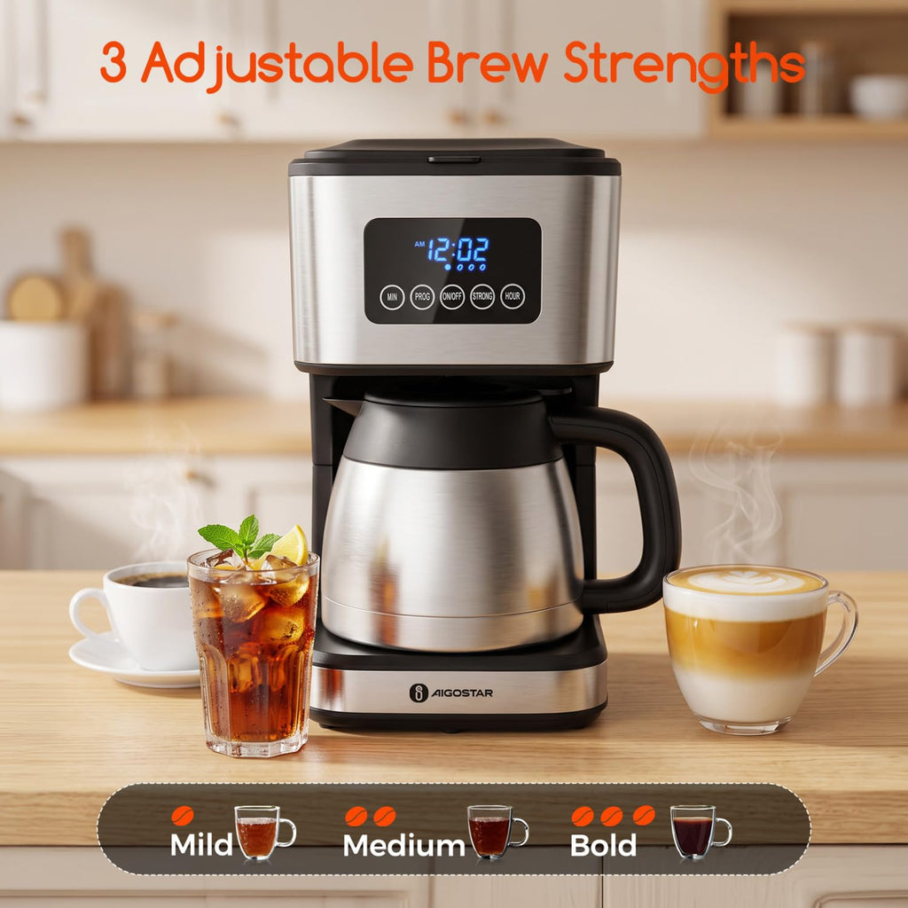 Programmable Coffee Maker with Thermal carafe, Black & Silver