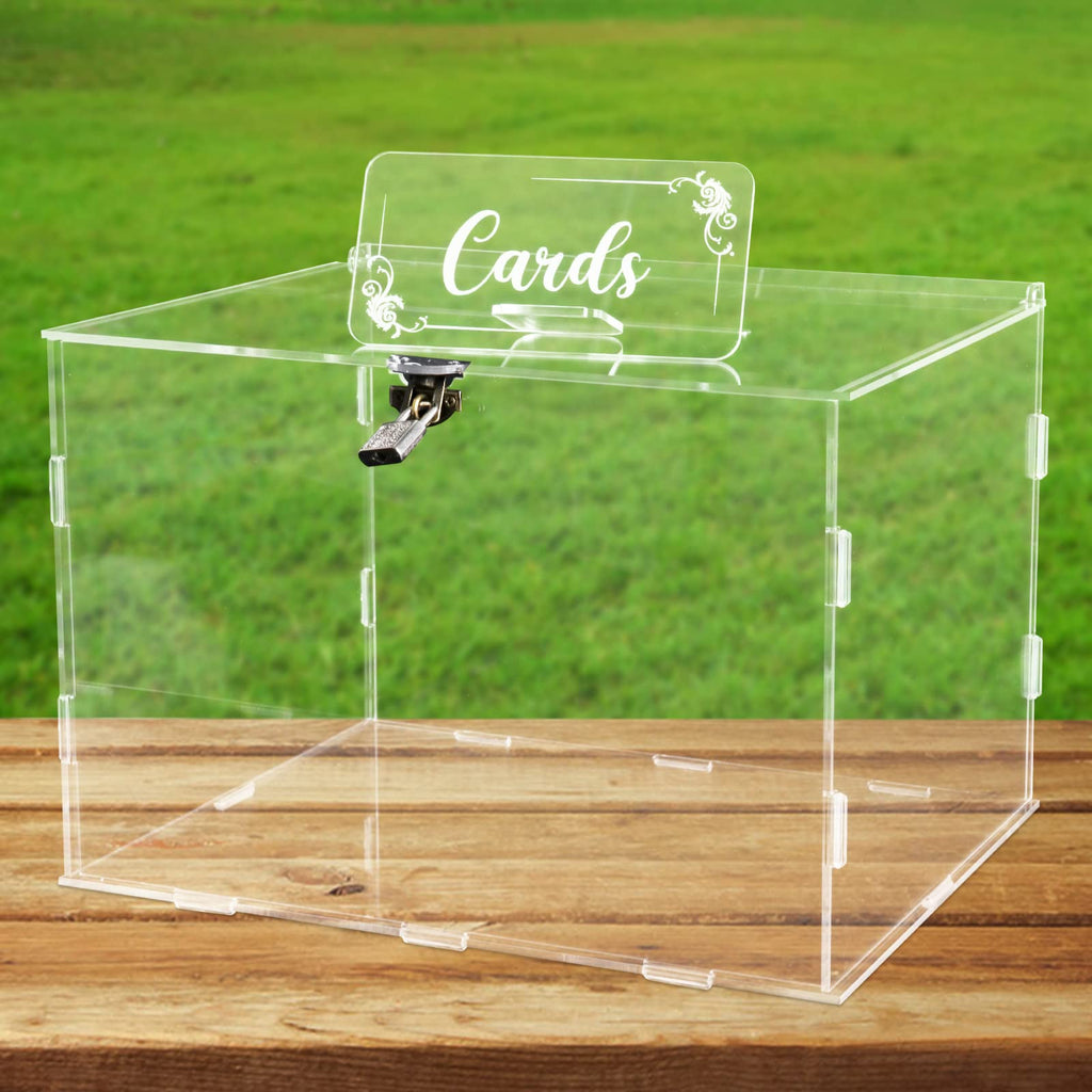 Clear Acrylic Wedding Card Box with Lock, Rustic Card Box for Wedding Reception Bridal Shower Birthday Baby Shower