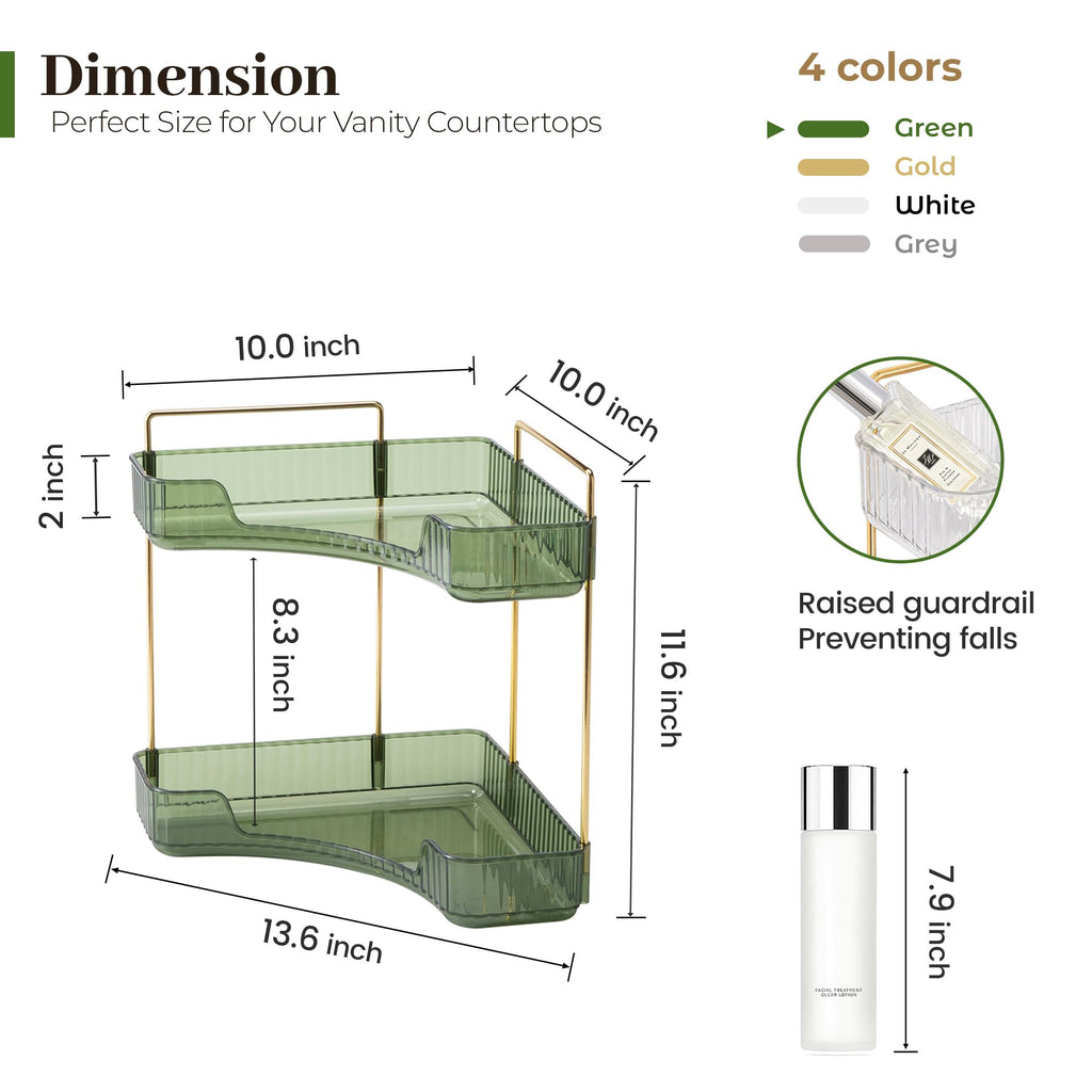 Corner Bathroom Organizer, 2 Tier Makeup Shelf Green