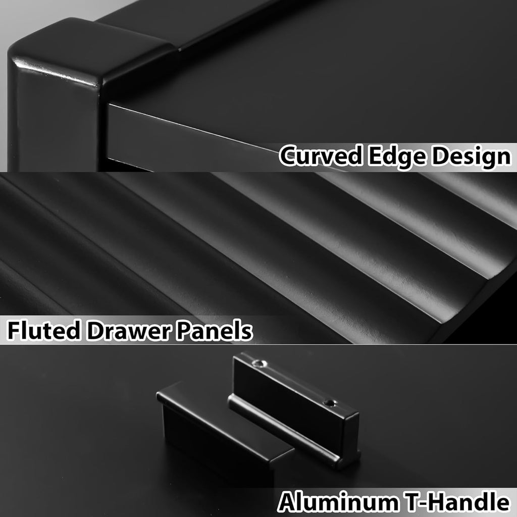 Black 5 Drawer Dresser, Modern Tall Dresser , Fluted Wood Chest of Drawers with Deep Drawers for Clothes, Storage