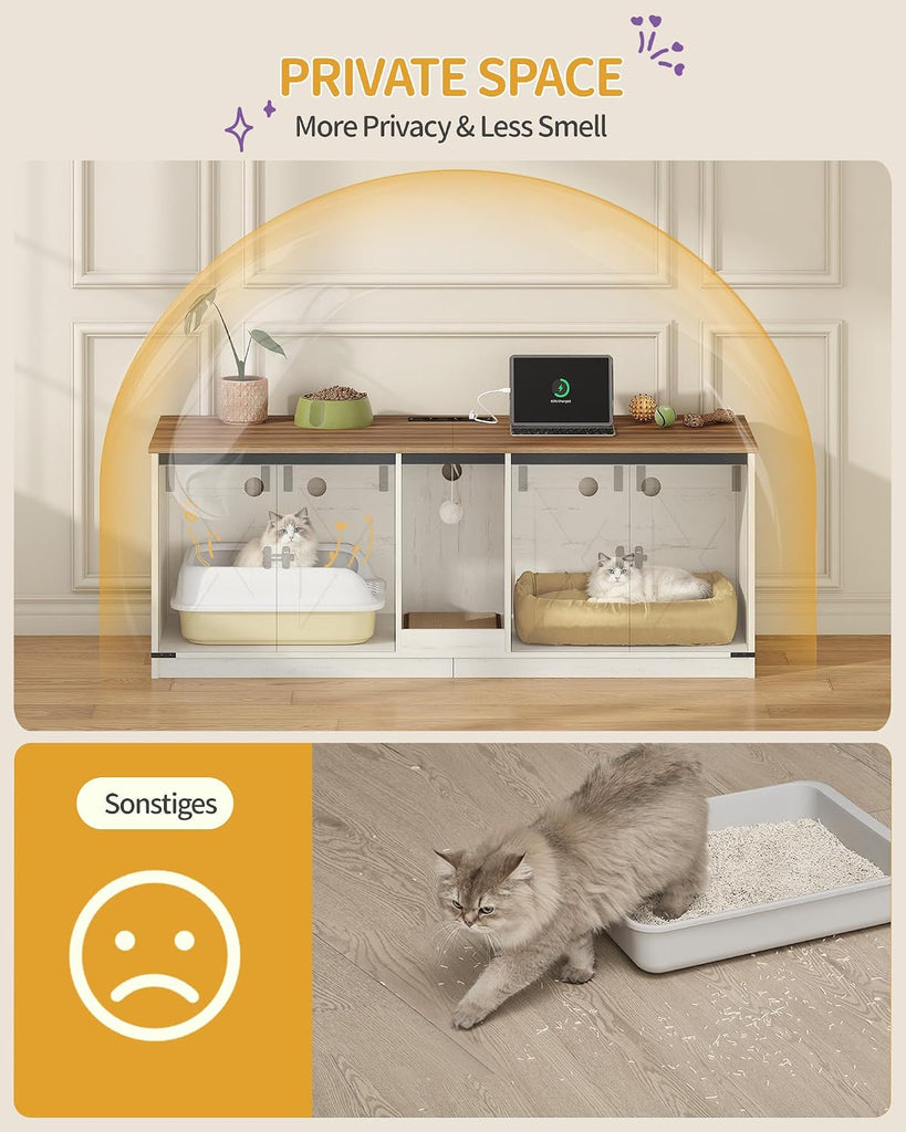 Cat Litter Box Enclosure for 2 Cats, Double Litter Box Furniture