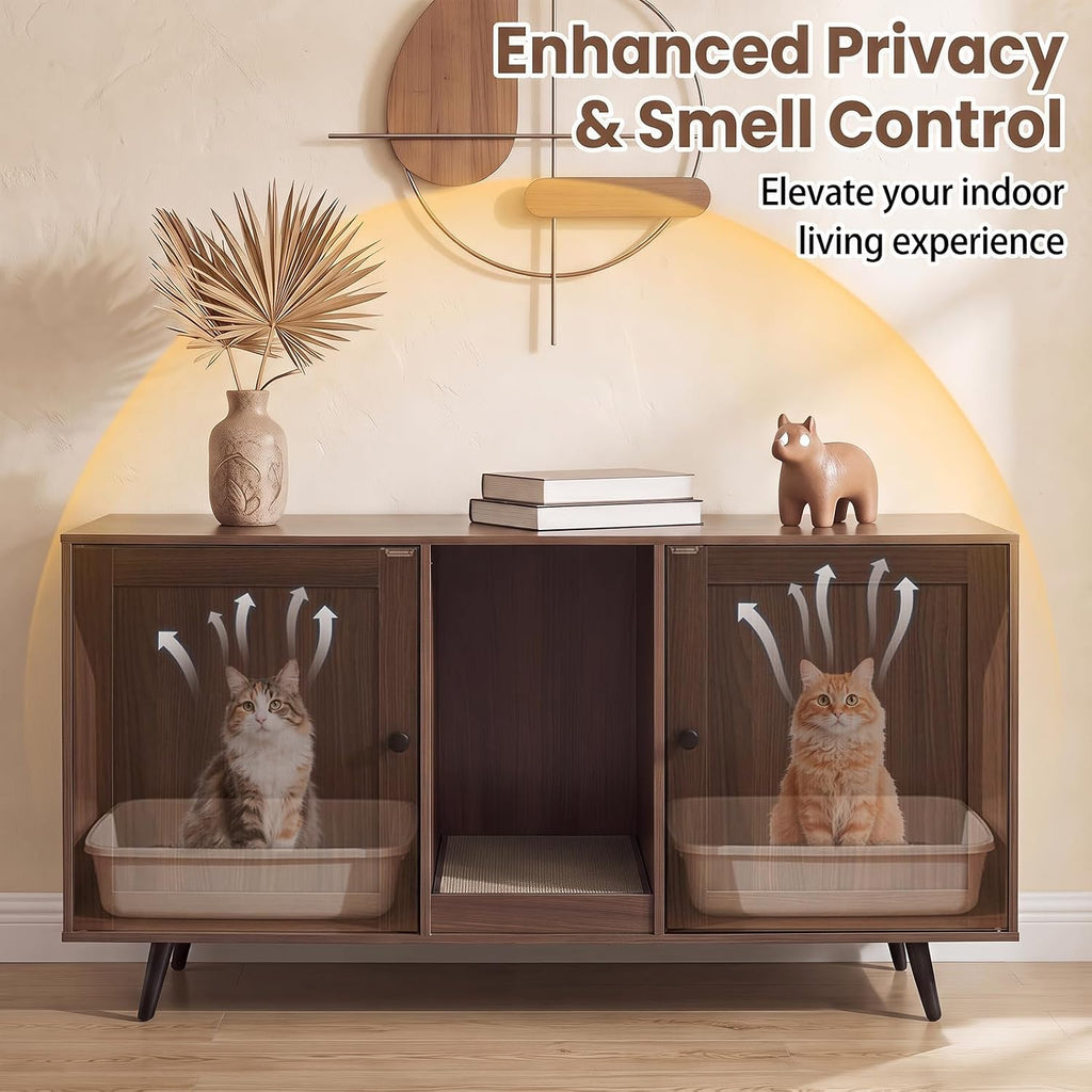 Cat Litter Box Enclosure Furniture for 2 Cats, Large Litter Box Cabinet with Scratching Board, and Adjustable Foot