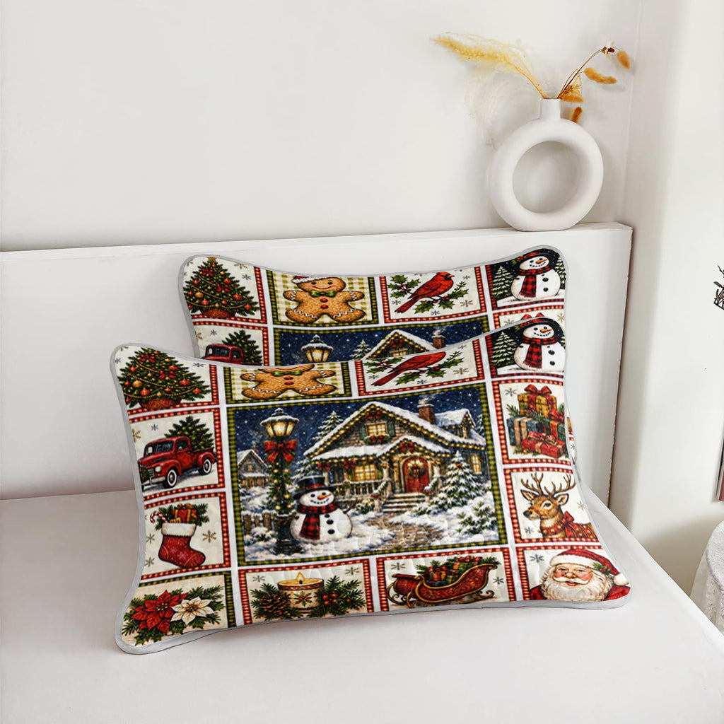 Vintage Christmas Patchwork Quilt Queen, Lightweight Holiday Bedding.