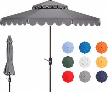 9ft Round Double-Top Patio Umbrella with Crank Lift & UV Protection - White/Black
