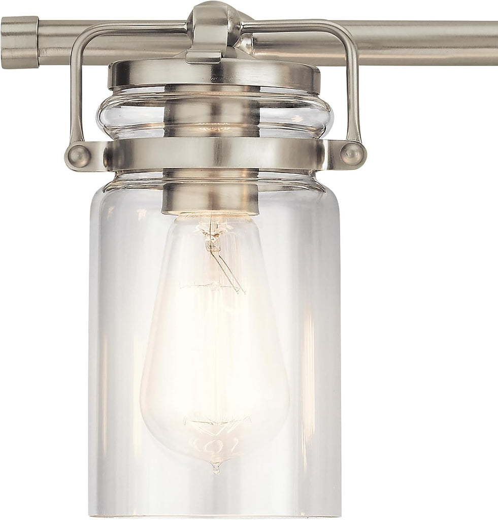 Brinley 32.25" Vanity Light in Brushed Nickel, 4-Light Farmhouse Bathroom Vanity Light with Clear Glass, (32.25" W x