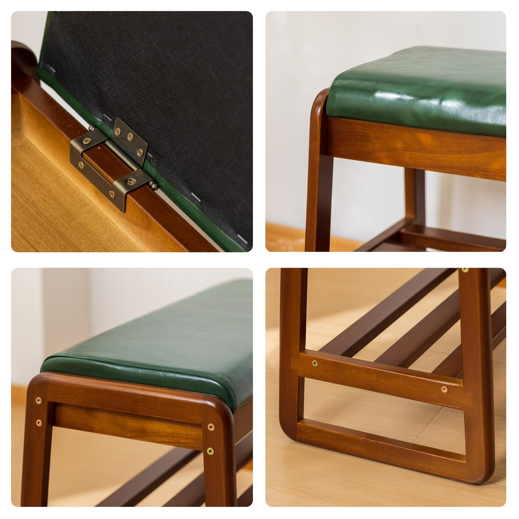 Solid Wood Shoe Rack Bench with Flip-Top Storage, Green, 39.4''