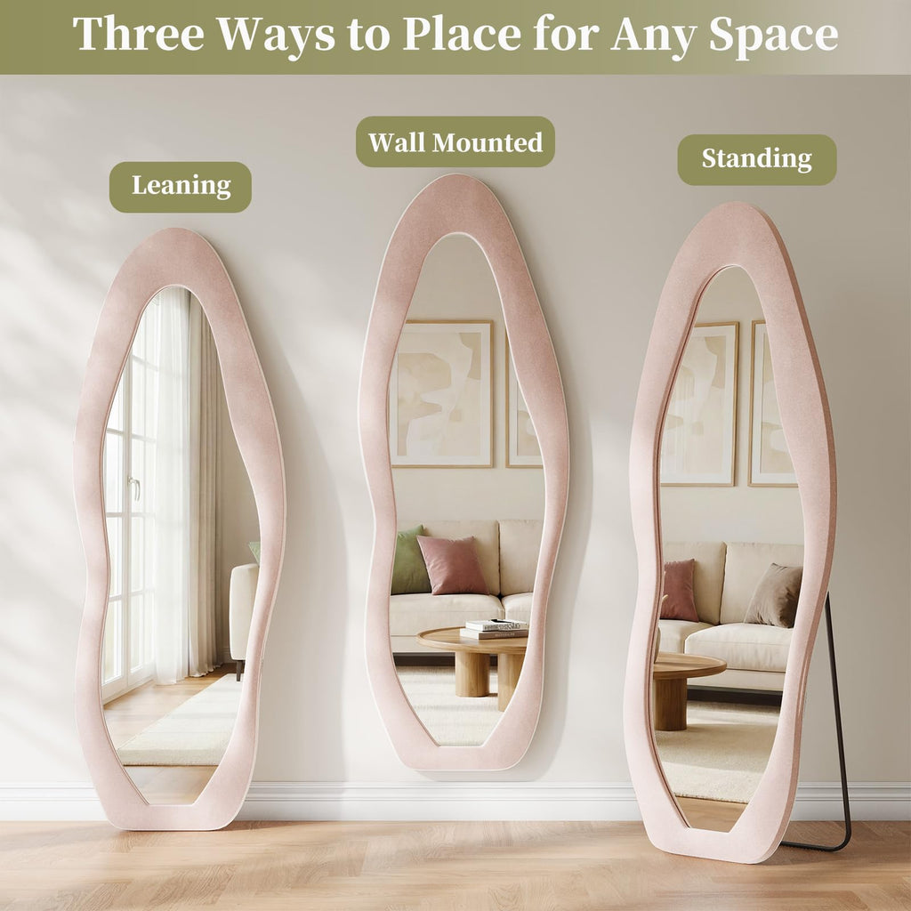 Pink Mirror Full Length 63"x24", Wavy Full Body Mirror