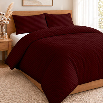 3 Piece Super Duvet Cover Set, Burgundy Stripe
