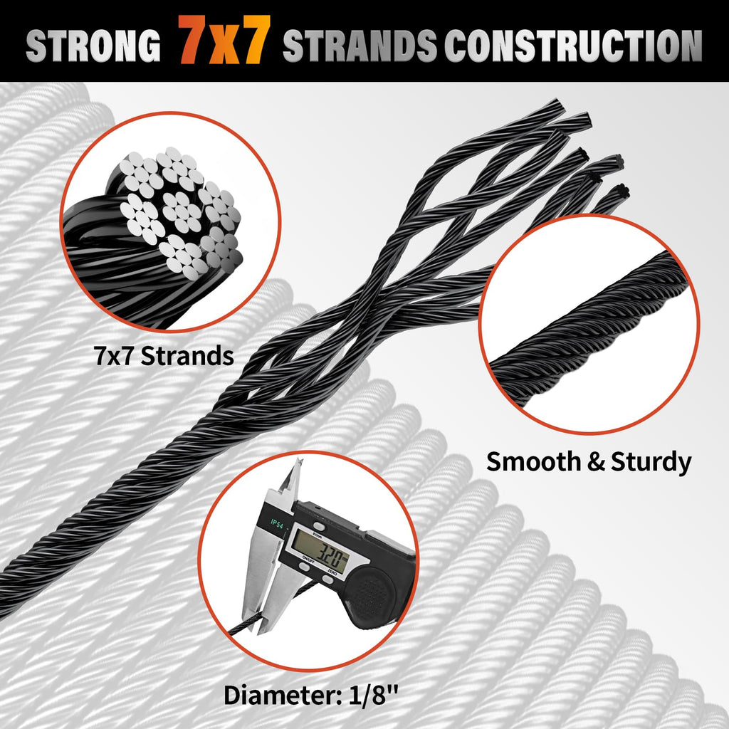 Black Cable Railing Kit - 1000FT 1/8" T316 Stainless Steel Cable