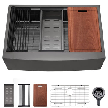 33 Black Undermount Farm Sink, 33x22 Inch Black Undermount Farmhouse Sink, 33 Inch 16Guage Black Undermount Kitchen