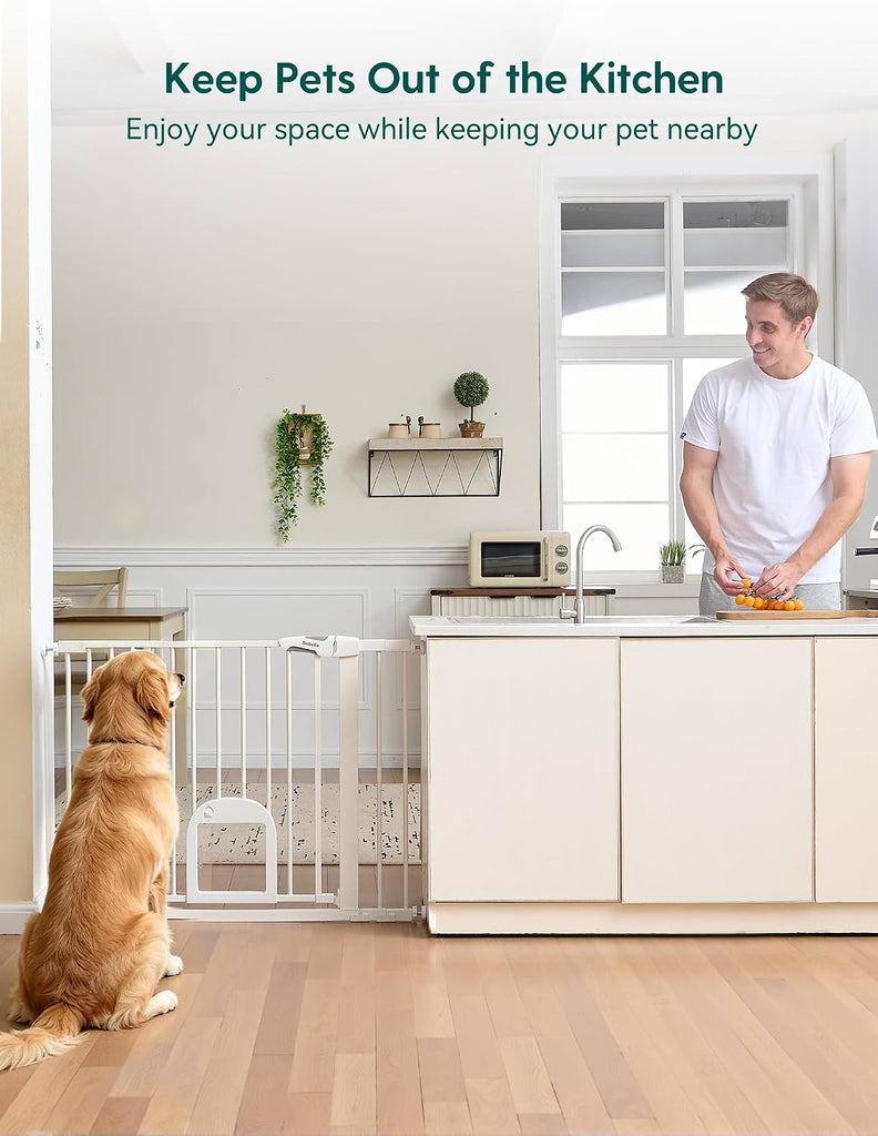 Extra Wide Dog Gate with Small Cat Door, CatPrivilege III, 29-55"