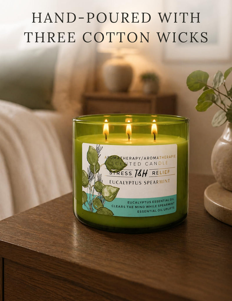 Eucalyptus Spearmint Scented Candle, 15.8 oz Large 3 Wick Soy Candle
