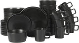 Bowery 32 Piece Matte Black Stoneware Dinnerware Plates, Bowls, and Mugs Set - Service for 8