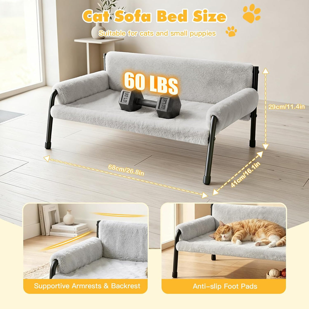 Elevated Cat Couch Bed for Indoor Cats, Sturdy Metal Frame Cat Sofa
