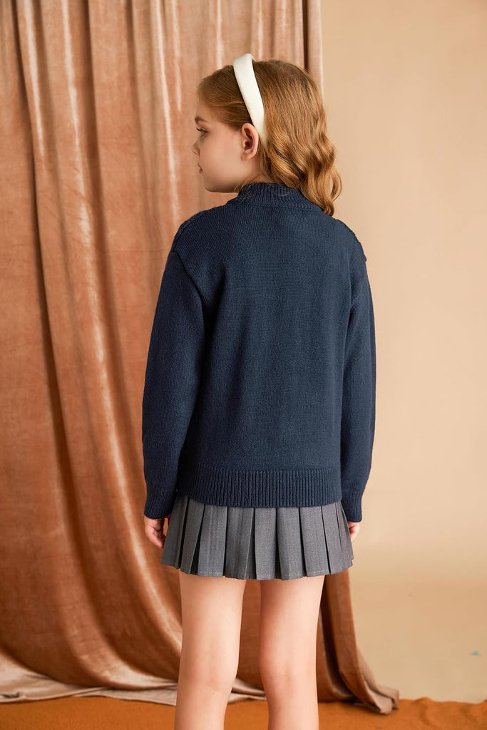 Girls Zipper Knit Sweater Cardigan School Uniform Jacket