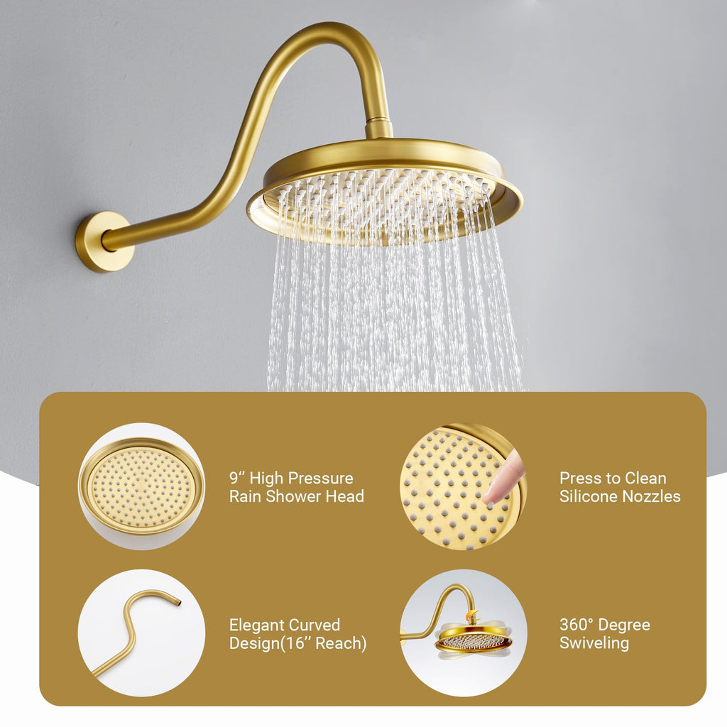 Rain Shower System Antique Shower Faucet Complete Sets, Shower Fixtures Combo with Pressure Balance Valve, Trim Kit