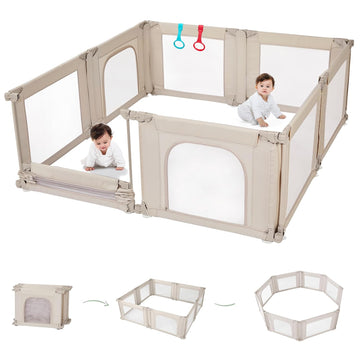 Doradotey Adjustable Baby Playpen with Adult Door, Foldable Large Playpen for Babies and Toddlers, Breathable Mesh