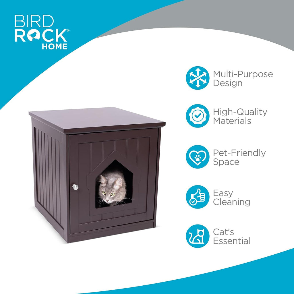 Cat Litter Box Furniture Enclosure - Hidden Kitty Litter Cat House with Hinged Door, Nightstand, Side Table & Pet