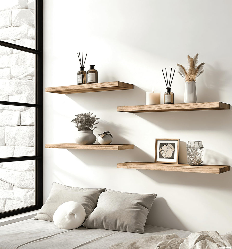 Light Wood Floating Shelves for Wall Shelf 17 Inch Set of 6