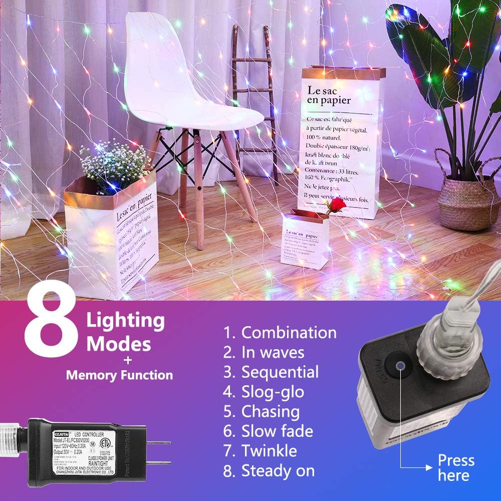 12ft x 5ft 360 LED Christmas Net Lights, 8 Modes Low Voltage Mesh Christmas Decorative Lights for Xmas Trees, Bushes