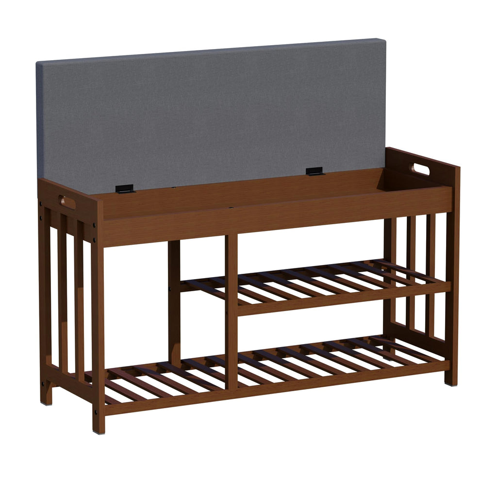 Shoe Rack Bench, Bamboo Shoe Storage Bench with Cushion