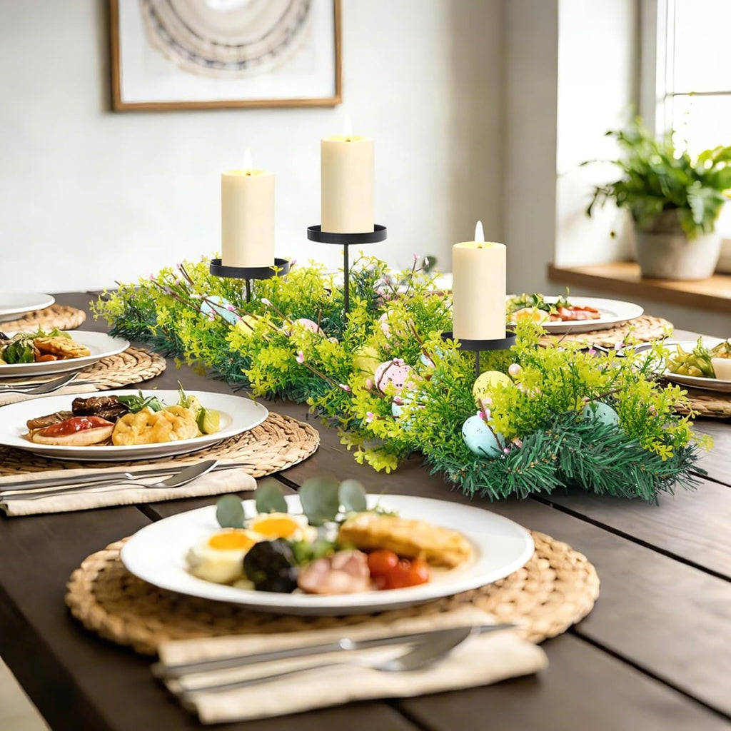 27.56" Easter Egg Candle Holder Centerpiece, Spring Table Decor with Metal Candle Cups Large Foldable Easter Candle