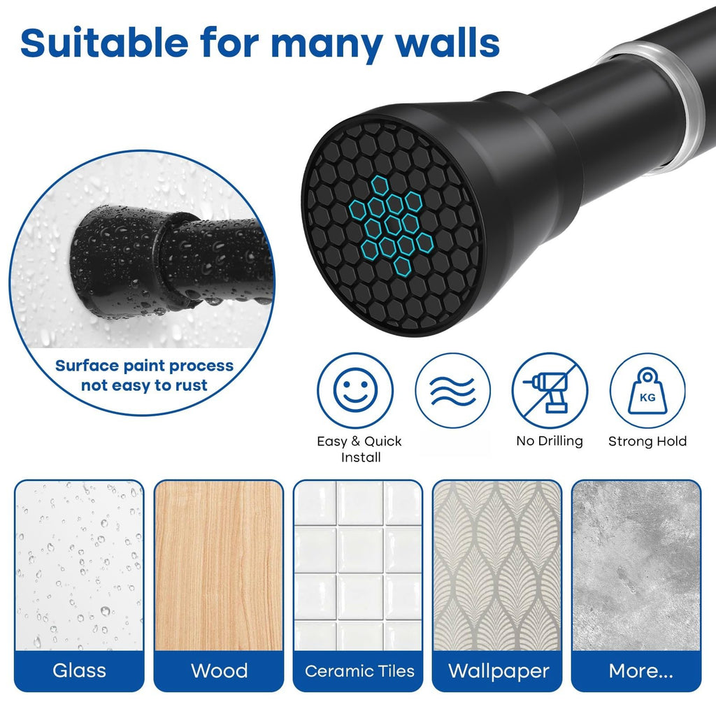 Black Tension Curtain Rod for Windows 28 to 48 Inch Spring Curtain Rods