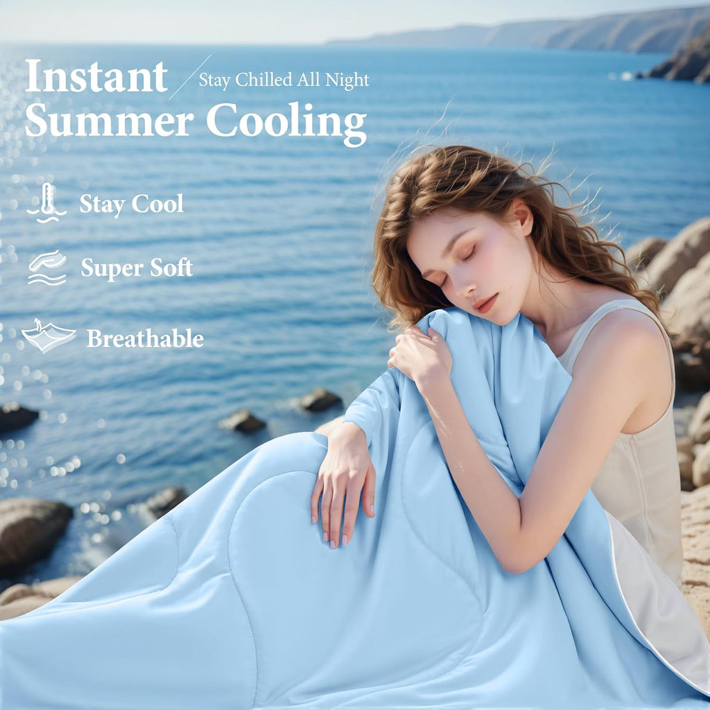 Cooling Comforter Twin, Cooling Blankets for Hot Sleepers and Night Sweats, Double Side Cool Soft Light Micro Gravity