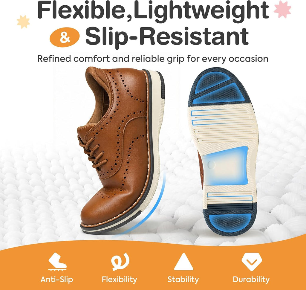 Boys Slip-On Dress Shoes, Kids Breathable Casual Oxford Sneakers