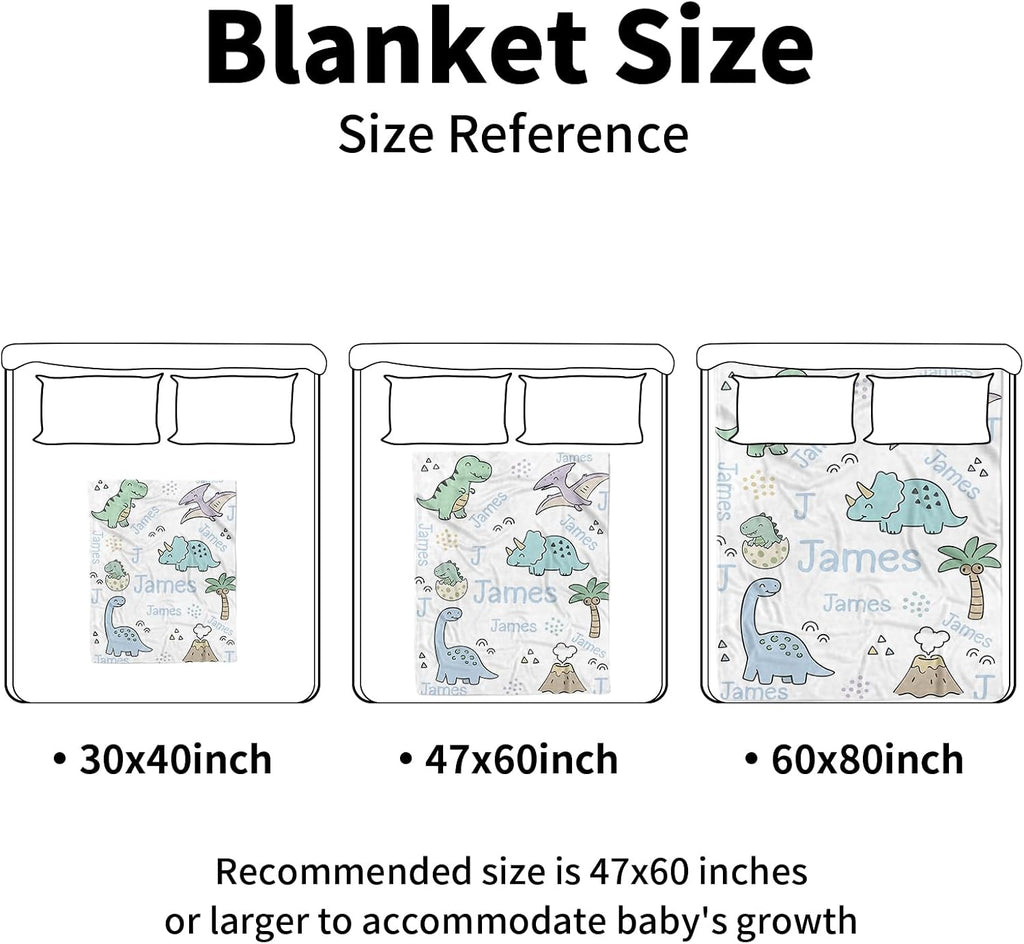Blanket for Boys, Custom Name Minky Dot Blanket for Newborn Infant Toddler, Soft Fleece Nursery Blanket with Dinosaur