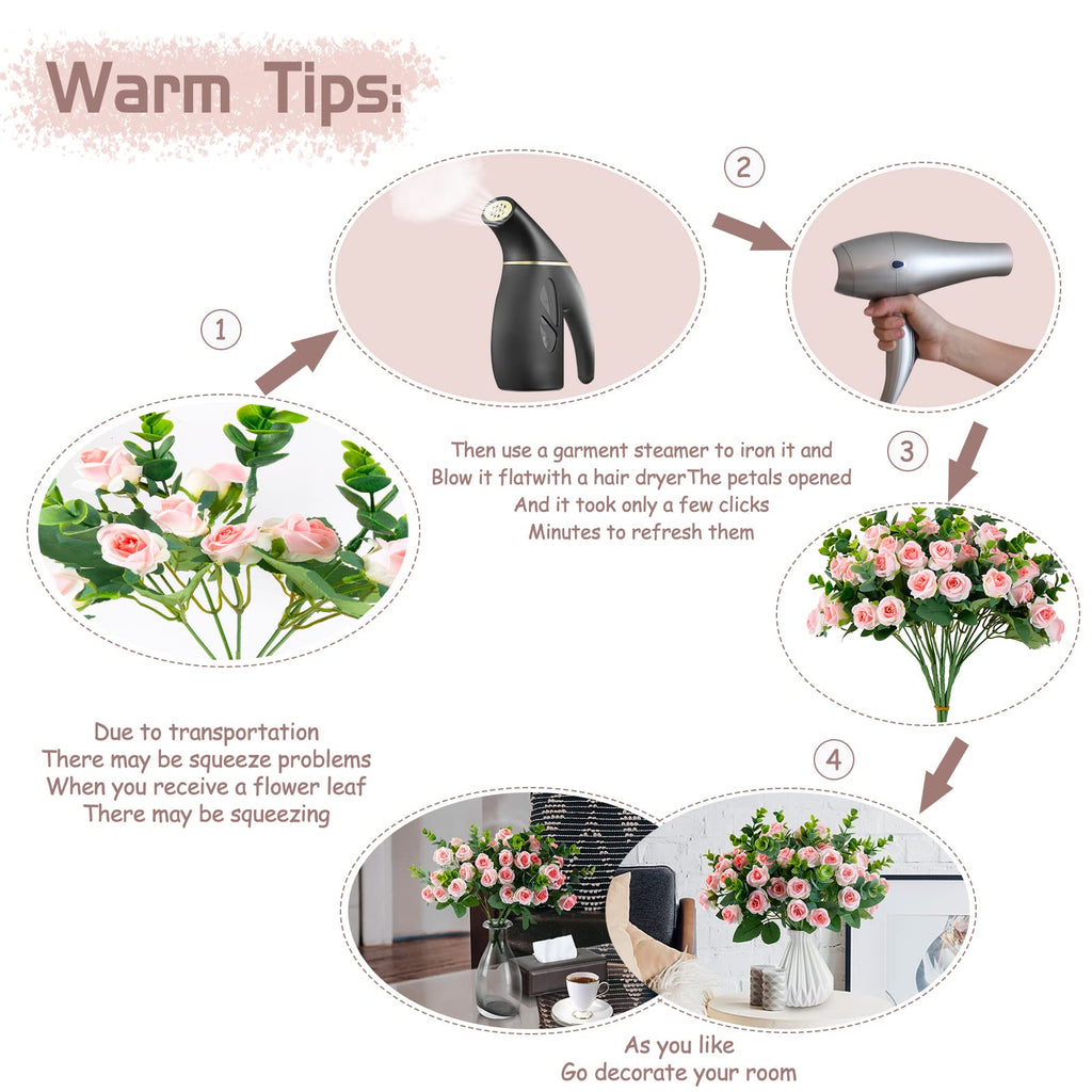 Artificial Flowers Fake Silk Rose for Decoration 33 Heads Small Roses Blooming Faux Flower Bouquet with Stem for DIY