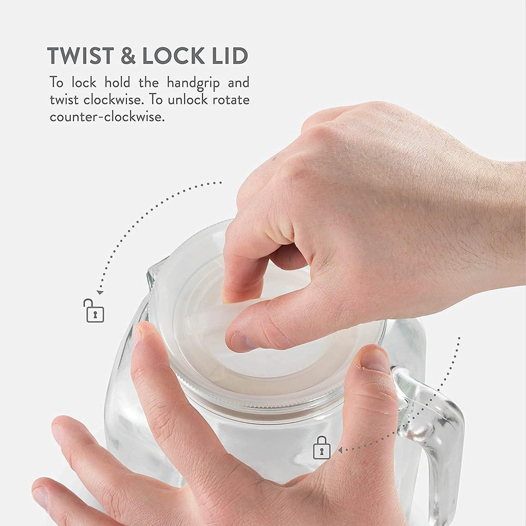 Glass Frigoverre Jug With Airtight Lid 33.75oz : Clear Pitcher With Hermetic Sealing, Easy Pour Spout & Handle - For