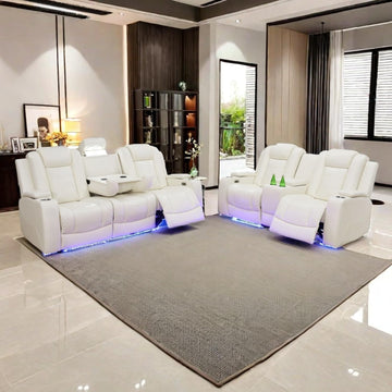 Power Leather Recliner Sofa Set with LED Lights, Recliner Sofa Sectional Couches, Reclining Sofa and loveseat with