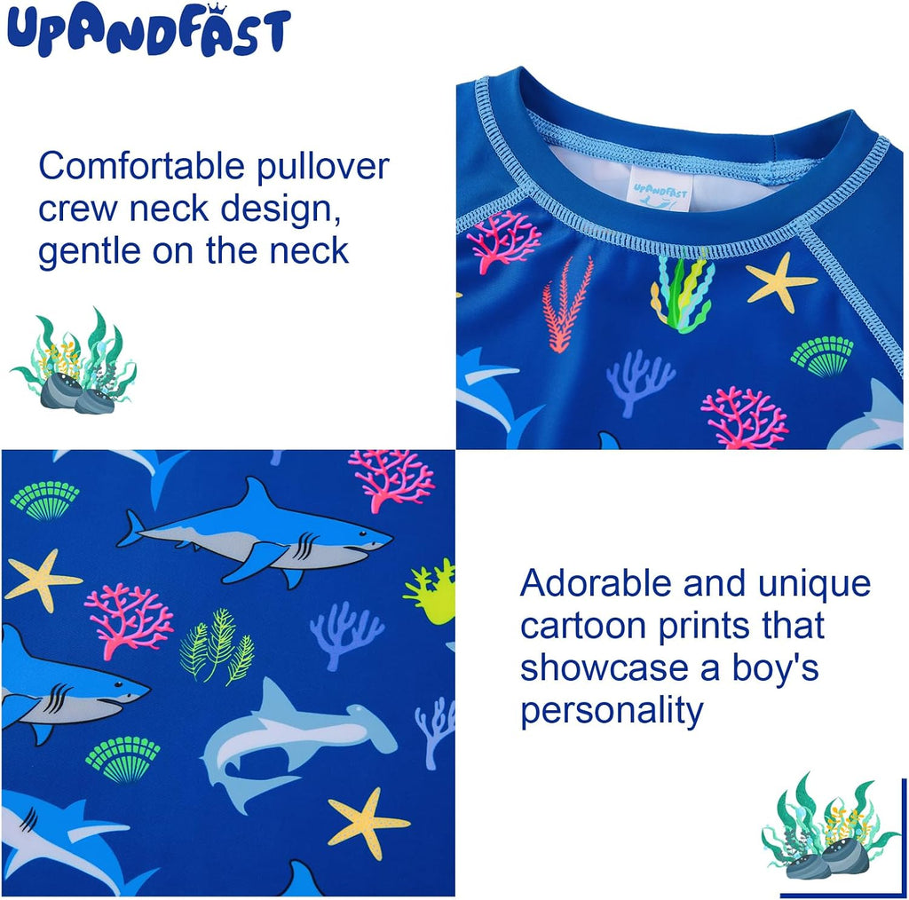 Boys Rash Guard Set UPF 50+ Long Sleeve Swimsuits