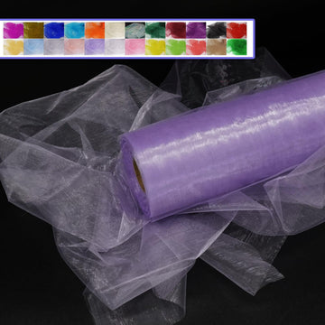 Organza Tulle Fabric Rolls, 12" x 50 Yards, Crystal Sheer, Lavender