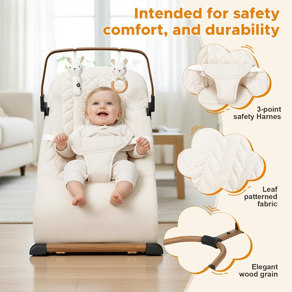 Portable Baby Bouncer, Bouncer Seat for Babies 0-12 Months, 3 Recline Positions, Foldable Baby Rocker Chair