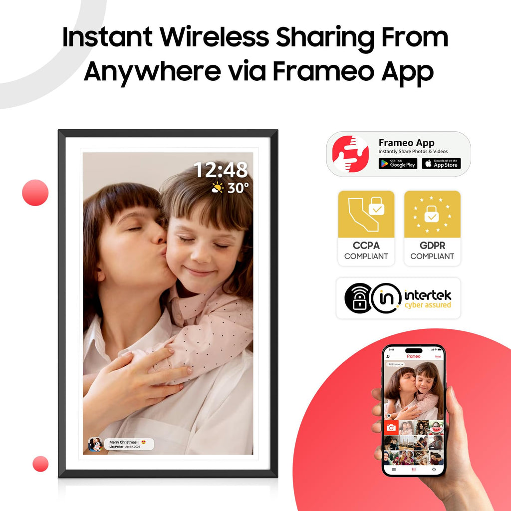 Digital Picture Frame 15.6 inch, WiFi Digital Photo Frame with 32GB Storage, 1920x1080 FHD IPS Touch Screen