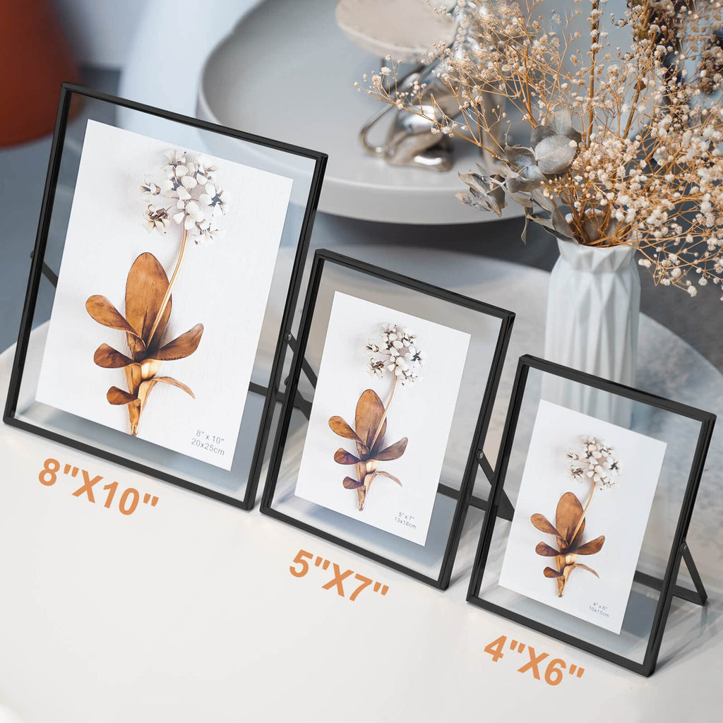 5x7 Black Floating Picture Frame set of 2, 7"×9" Frame For Picture 5×7 4x6 6x8 Metal Glass Photo Frames, Tabletop