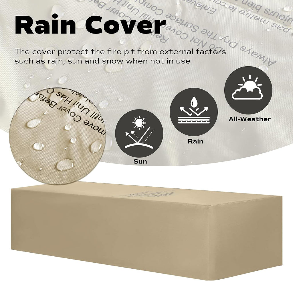 60-inch Outdoor Propane Fire Pit Coffee Table with Tank Cover, 50,000 BTU Concrete Rectangle Modern Outside Fire