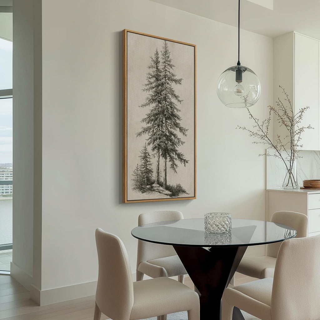 Large Framed Vintage Vertical Pine Tree Wall Art, 30x60 In