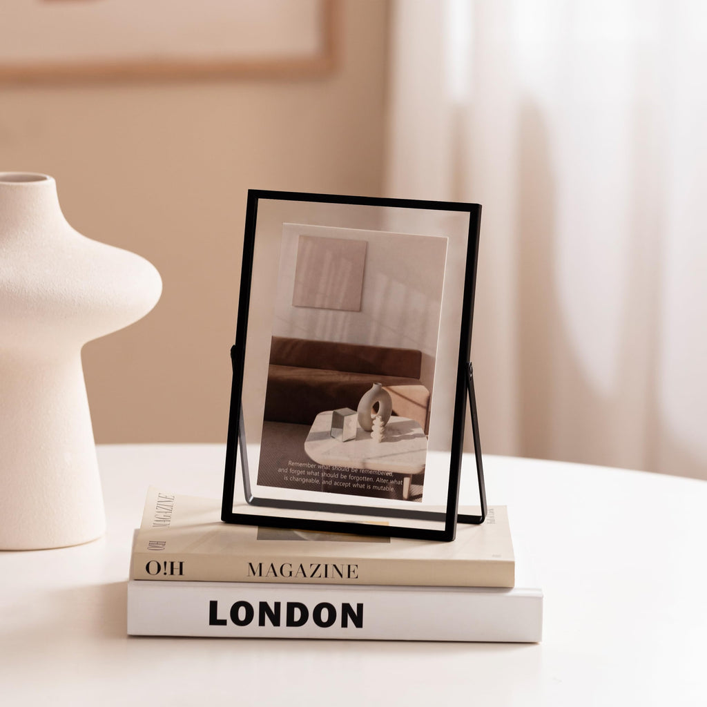 5x7 Floating Picture Frame, Real Glass Cover, Black, 1-Pack