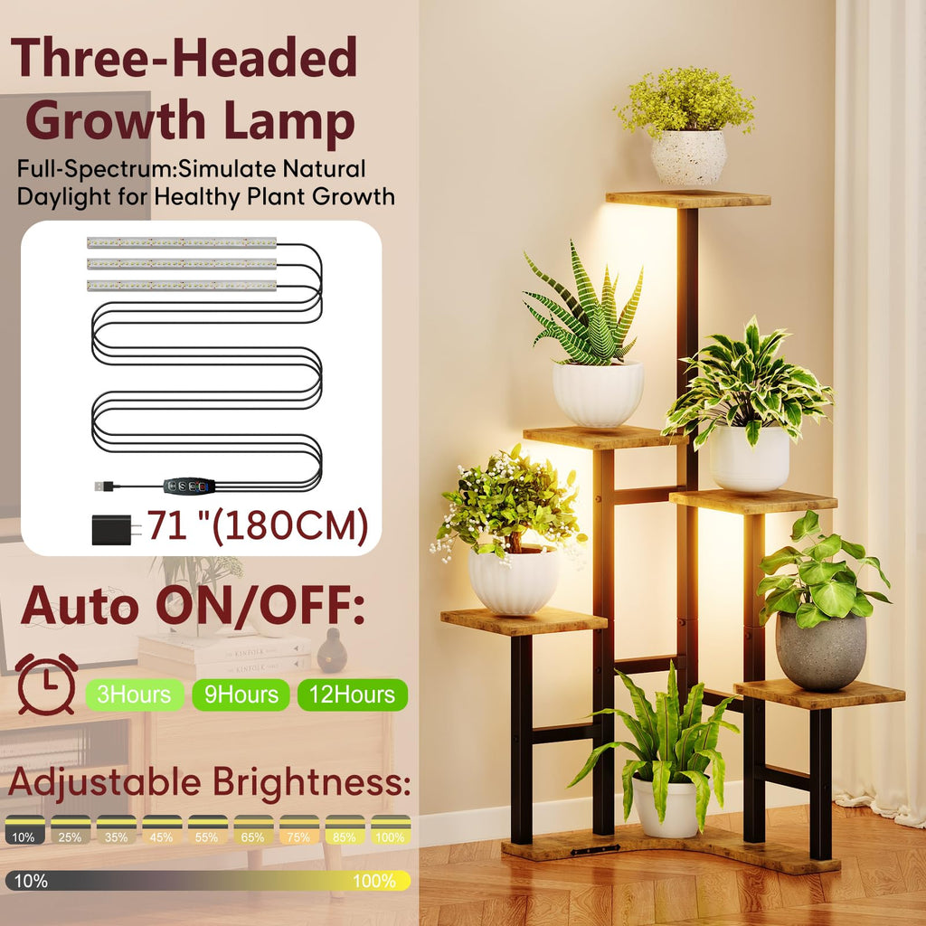 Corner Plant Stand Indoor with Grow Lights 6 Tiered Corner Plant Shelf