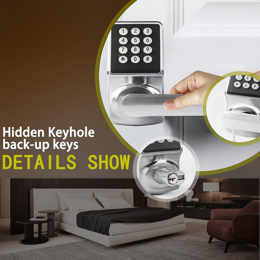 Keyless Entry Door Lock with Keypad, Smart Door Knob with Handle, Electronic Deadbolt with Card, Passcode & Key