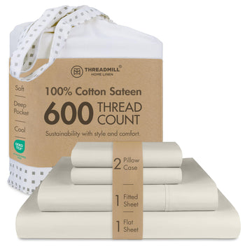 600 Thread Count Cotton Cal King Sheet Set, Sateen, Taupe